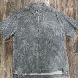 Tommy Bahama Gray Silk Palm Tree Camp Shirt Button Up Size M